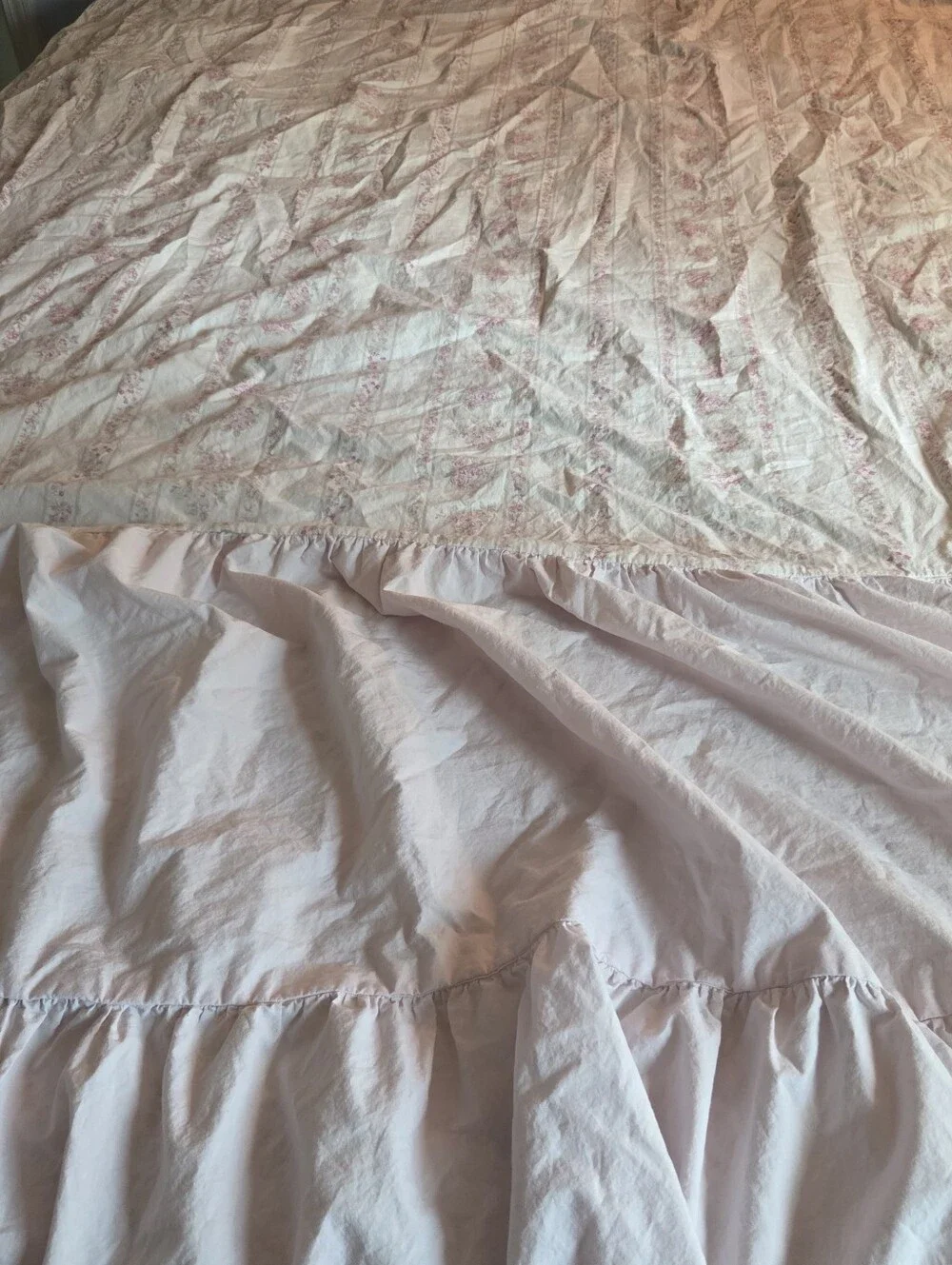 Simply Shabby Chic Soft Pink Ruffled Cotton Curtain Panel Elegant Floral Pattern
